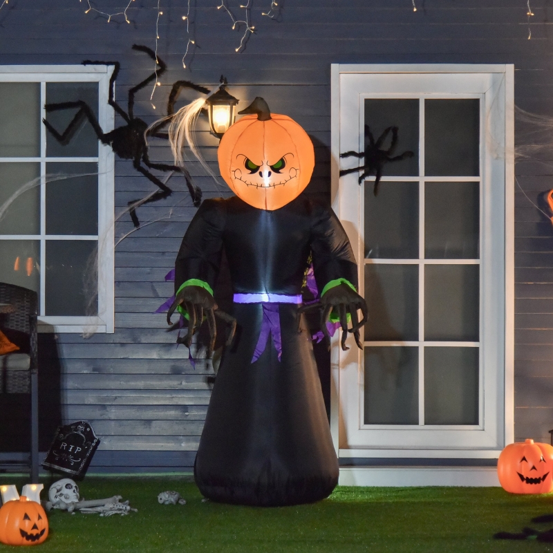 HOMCOM 6.9ft Tall Inflatable Halloween Pumpkin Reaper Light Up Yard Decoration with LED Lights and Fan