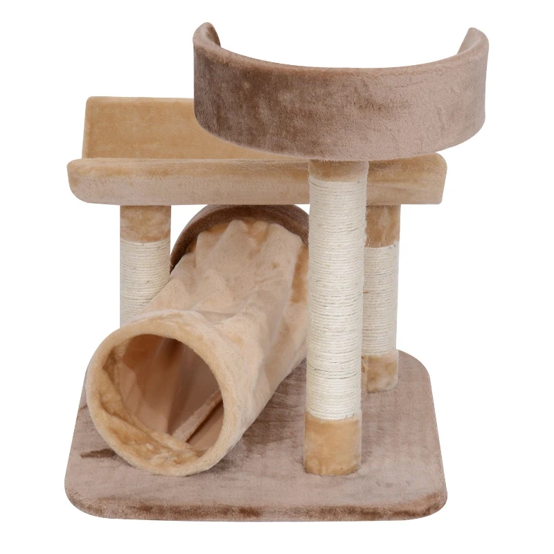 PawHut 29" Cat Tree Scratcher Post Pet Furniture with Tunnel Brown