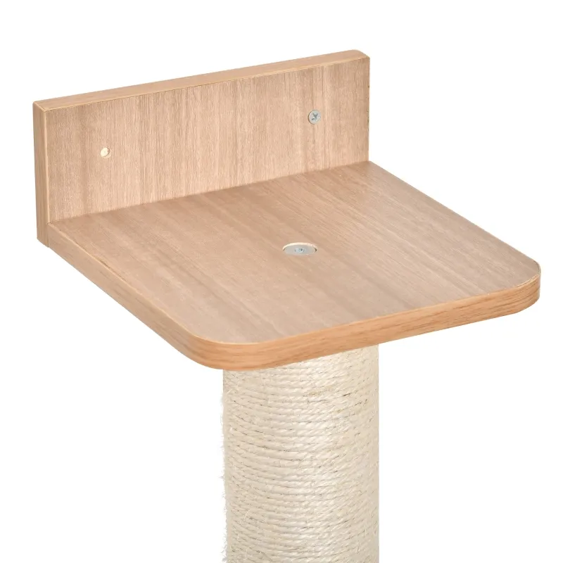 PawHut Cat Tree 5PCs Pet Wall-mounted Climbing Frame Shelf Set Kitten Perch Activity Center with Hammock, Scratching Post, Jumping Platform, Condo Light Brown