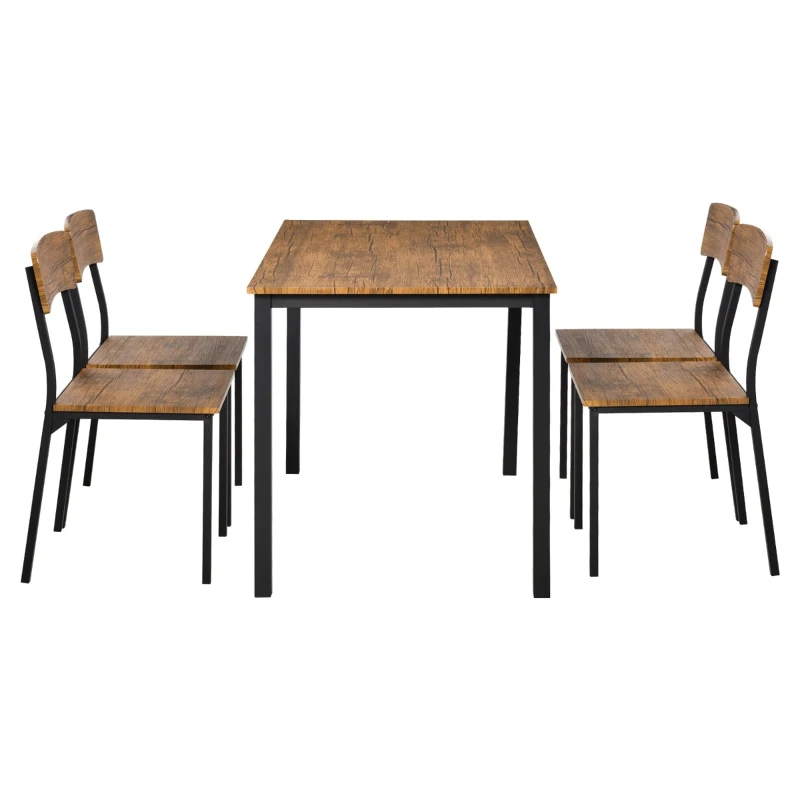 HOMCOM 5 Piece Modern Industrial Dining Table and Chairs Set for Small Space, kitchen, Dining room, Dark Walnut