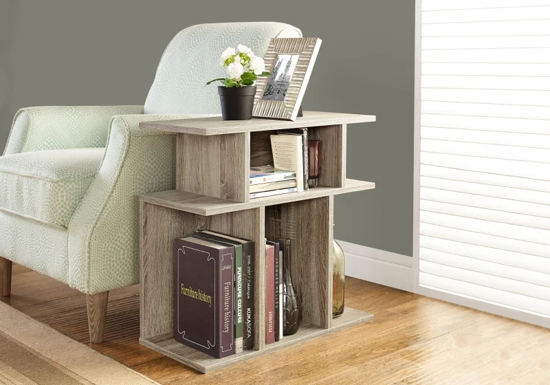 Monarch 24" Modern 3-Tier Open Concept Display Shelves Wood Grain-Look Accent Side End Table - Dark Taupe Finish
