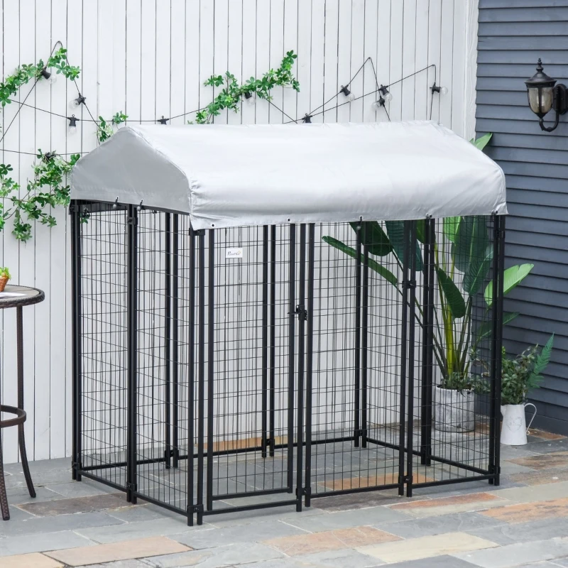 Pawhut 6' x 4' x 6' Large Outdoor Dog Kennel Galvanized Steel Fence with UV-Resistant Oxford Cloth Roof & Secure Lock