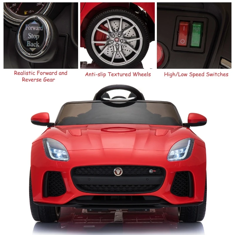 Aosom 12V Jaguar F Type Convertible Childrens Ride On Car Battery Powered High/Low Speed Child Electric Car Double Door Perfect Gift Red