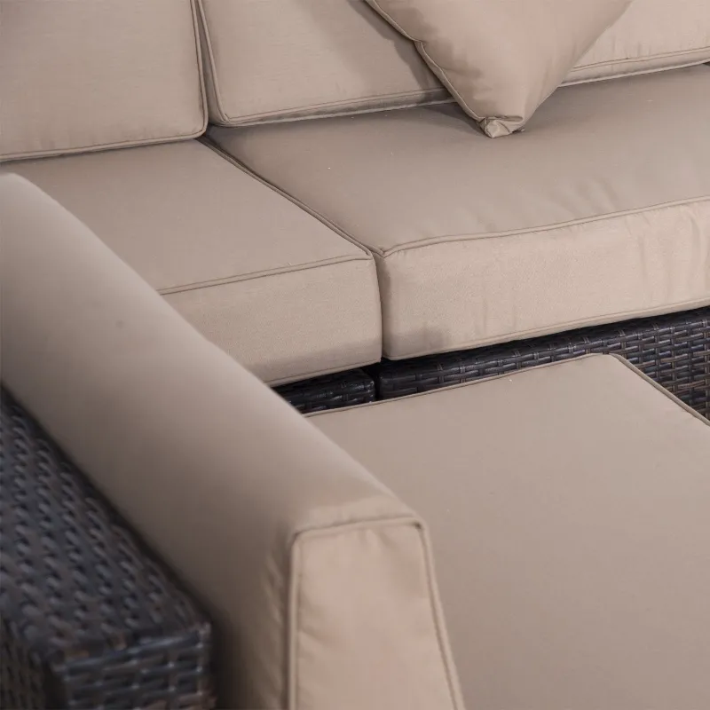 Outsunny 9 Pieces Wicker Patio Furniture Set with Cushion, PE Rattan Outdoor Conversation Set Sectional Sofa Set with 2 Loungers and Glass Tabletop, Aluminum Frame, Brown & Beige