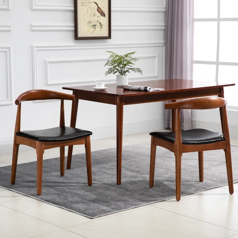 HOMCOM Set of 2 PU Leather Solid Wood Dining Chairs Set Padded Seat Accent Chair Walnut