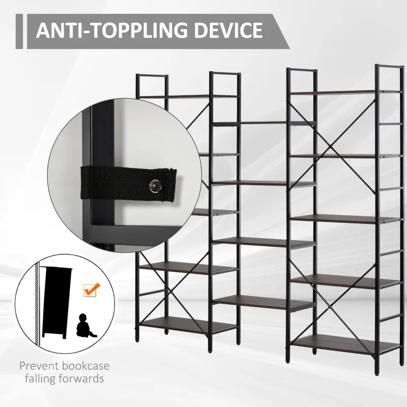 HOMCOM 5-Tier Industrial Bookcase with Open Storage, Bookshelf Display Rack with Metal Frame for Home Office, 70.75''L x 12.5''W x 70''H, Walnut