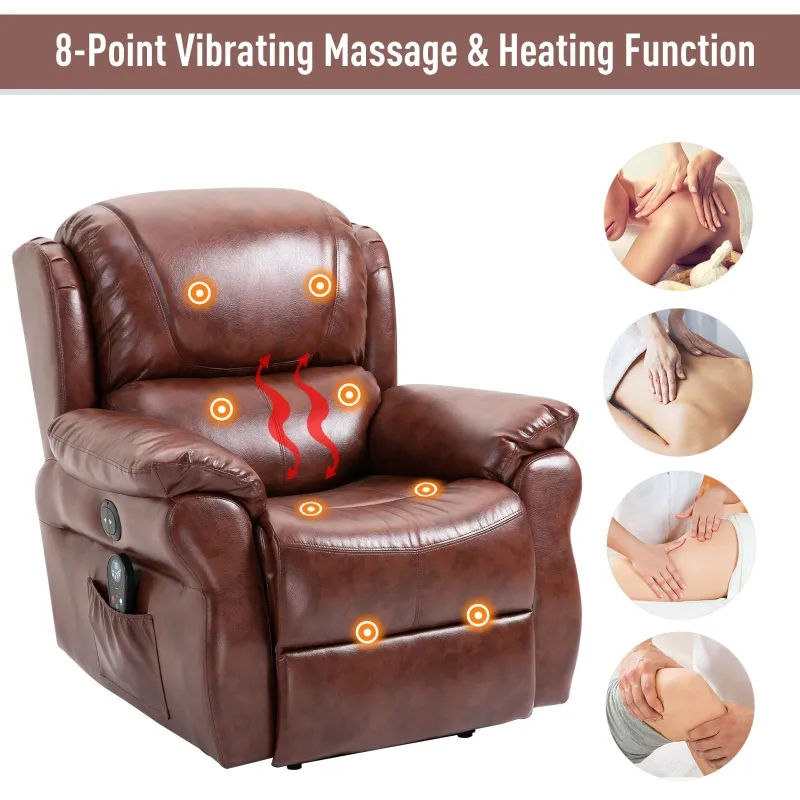 HOMCOM Vibration Massage Recliner Chair for Living Room with Heat,   Single Sofa, PU Leather Power Reclining Chair, Home Theater Seating with Footrest, Brown