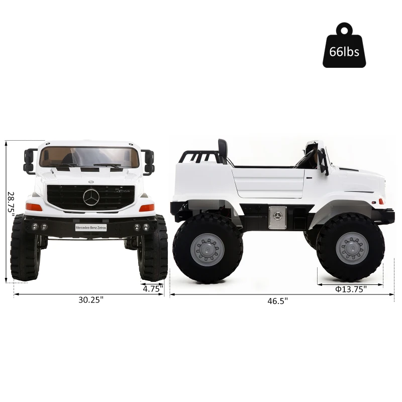Open Box Aosom 12V Mercedes-Benz Zetros Kids Ride On Car Off Road Truck with Remote Control - White