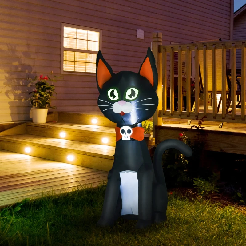 HOMCOM 4.1 ft Inflatable Halloween Black Cat,  Outdoor LED Lighted Yard Party Decoration, Waterproof