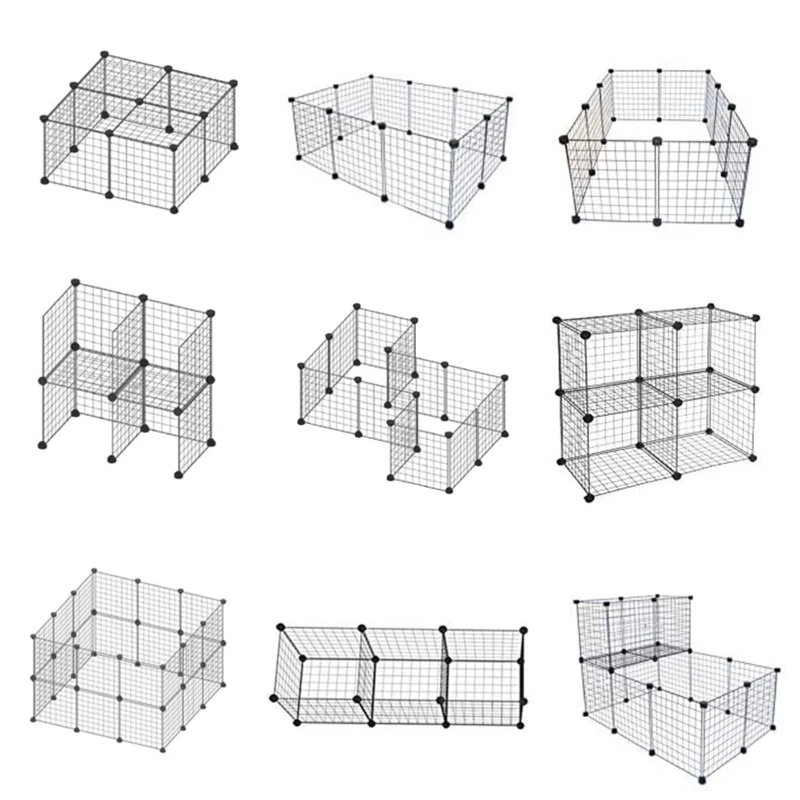 PawHut DIY Pet Playpen Wire Rabbit Cage for Kitten, Chinchillas & Small Animals with 6 Independent Trays - Black