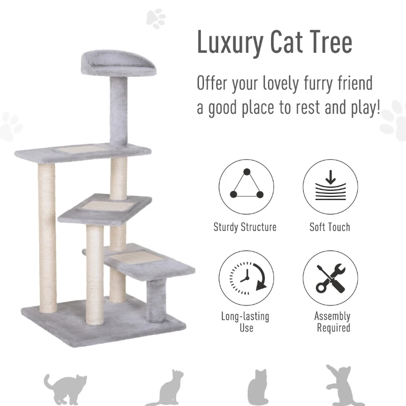 PawHut 40" Cat Tree Scratcher Kitty Activity Center Climber Plush Perch Grey