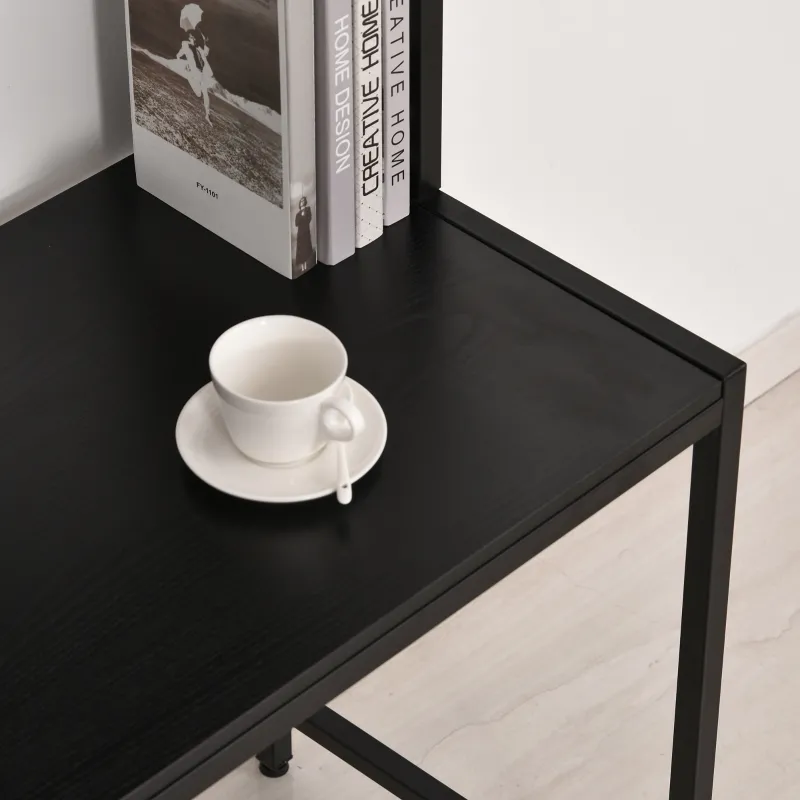 HOMCOM 55 Inch L Shaped Computer Desk with Hutch, Corner Desk for Home Office and Study, Writing Workstation with 2 Storage Compartments, Black