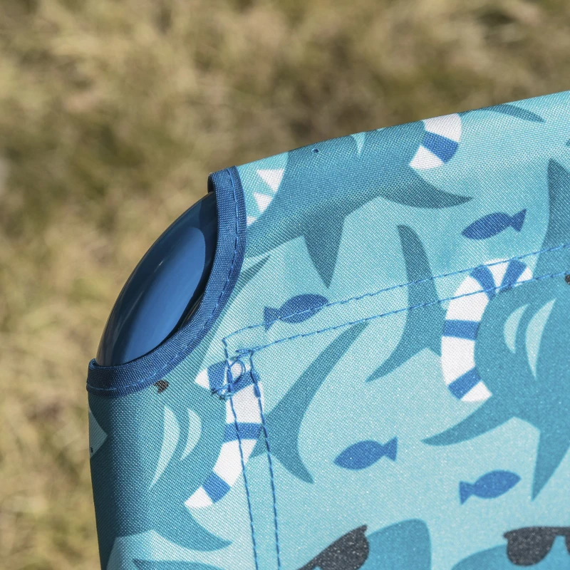 Outsunny Chaise Lounge Chair for Kids Patio Shark Pattern Folding Recliner Portable with Adjustable Backrest Outdoor Beach Pool Camping 46.5" x 15.75" x 9.5" Blue