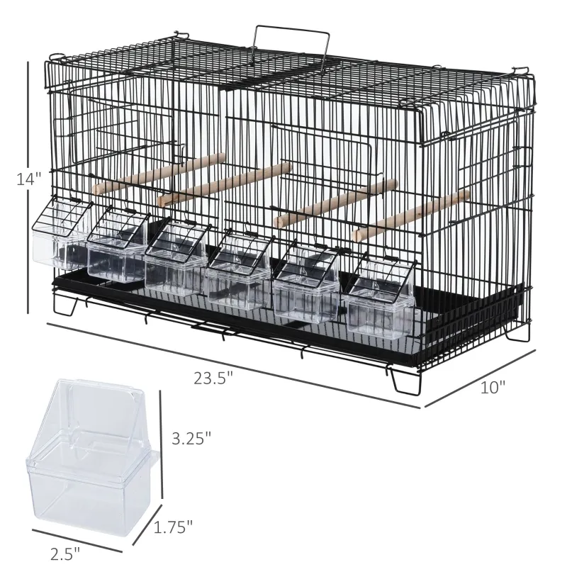 PawHut 17.75"x9"x10.5" Flight Bird Cage 4 Doors 6 Food Boxes 4 Perch Pole Metal PP Pine
