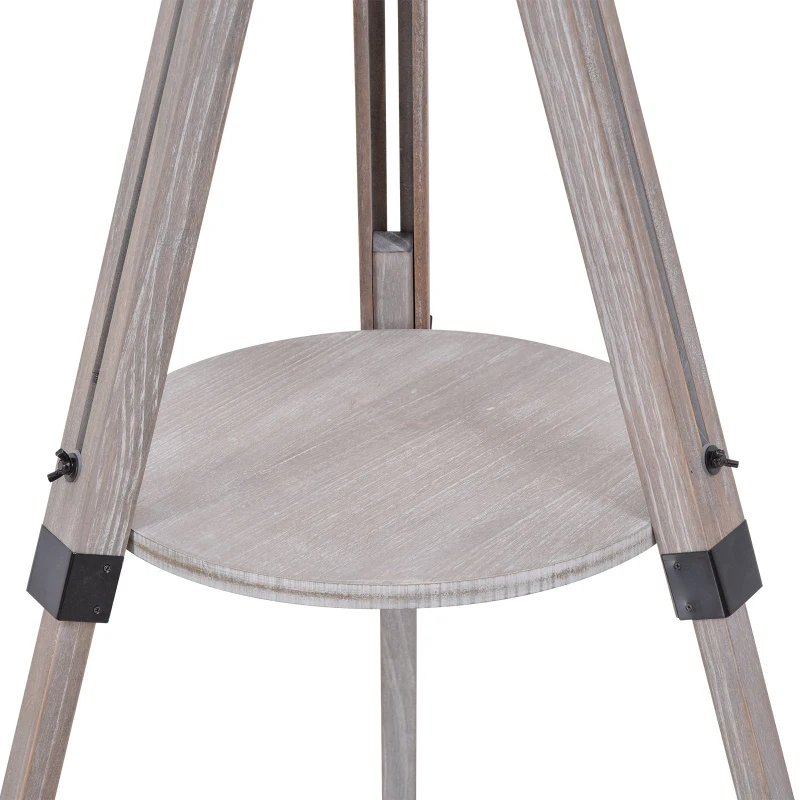 HOMCOM Multifunctional Floor Lamp with Shelf Height Adjustable Standing Lamp, Wood, and Beige