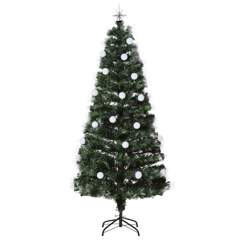 HOMCOM 6ft Christmas Tree Pre-Lit Artificial with Pink and Yellow Fiber-Optic Ball LED Lights