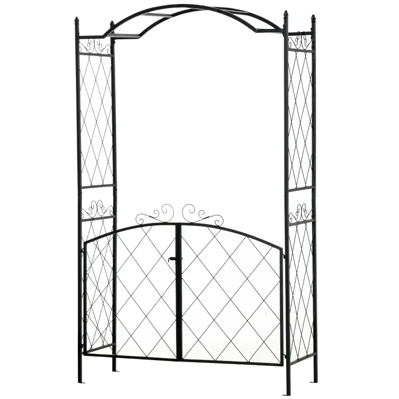 Outsunny 85" x 19" Metal Garden Arch & Gate with Elegant Scrollwork - Perfect for Climbing Vines and Outdoor Weddings