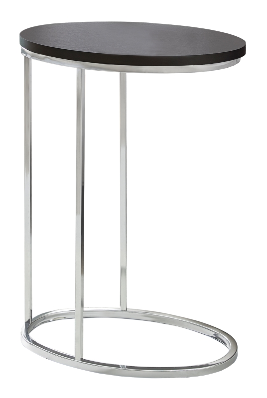 Monarch 25" Contemporary Oval Wood Grain-Look Top Chrome Metal Base C-Shaped Side Accent Table - Cappuccino Brown Finish