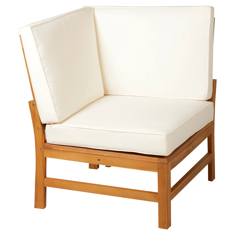Outsunny 6 Piece L Shape Garden Sofa Set Solid Acacia Wood Garden Furniture Set with a Coffee Table for Yard and Bistro, Cream