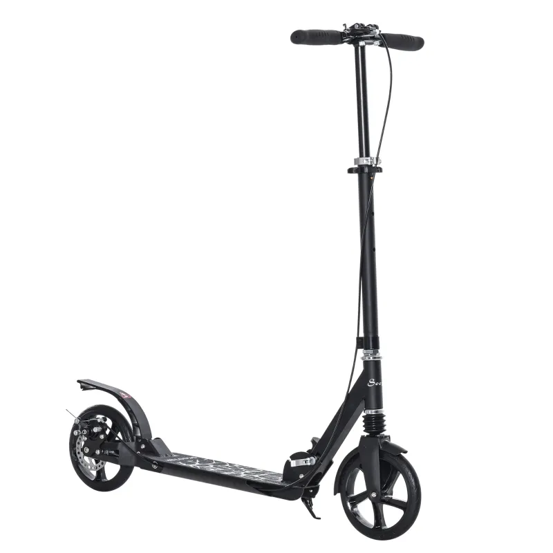 Soozier Foldable Kick Scooter with Adjustable Handlebar, Disc Brake, Rear Brake, 7.75'' Big Solid Wheels and Shock Absorption System, 100kg Capacity for 14+ Teens Adult Kids