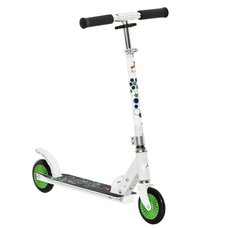 Aosom Youth Kick Scooter One-Click Foldable Teens Ride On Toy with Adjustable Handlebar Rear Brake for Boys and Girls Aluminium White