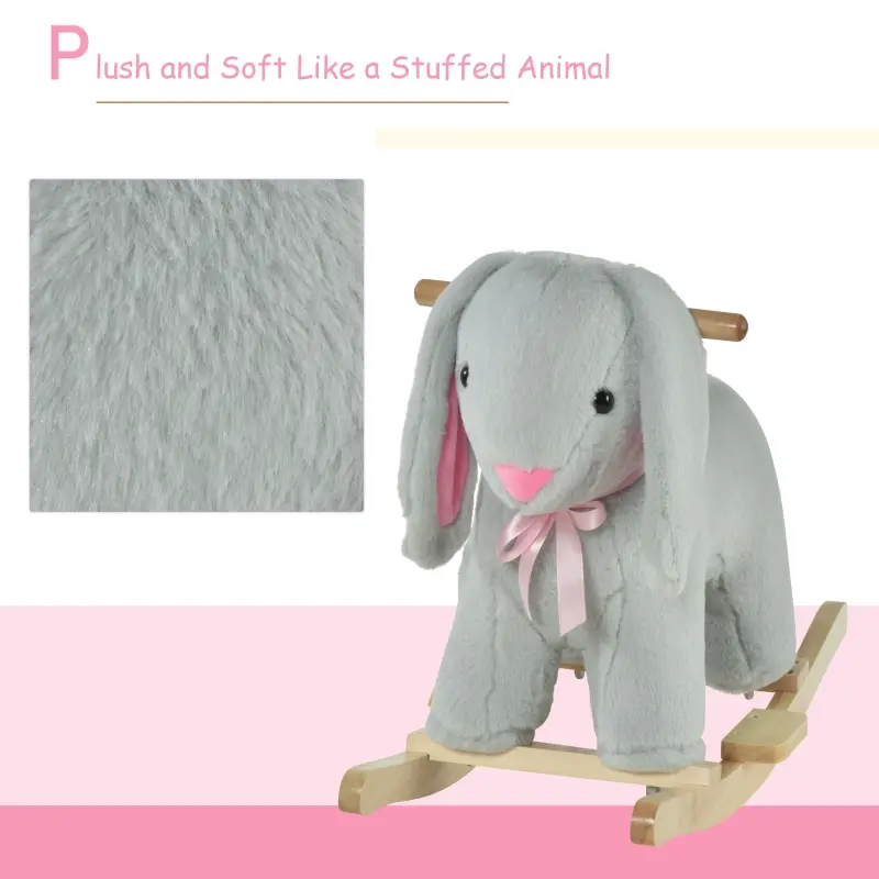 Qaba Kids Ride-On Rocking Horse Toy Rabbit Style Rocker Soft Plush Fabric for Children 36 Months