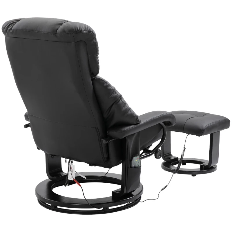 HOMCOM Massage Recliner Chair with Ottoman, 360° Swivel Recliner and Footstool, PU Leather Reclining Chair with Side Pocket and Remote Control, Black