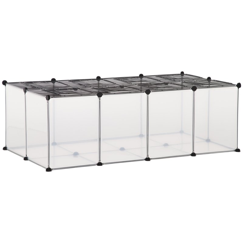 PawHut Pet Playpen with Door, Metal Mesh Cage with Mallet, Clear