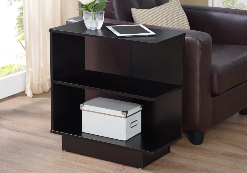 Monarch 24" Contemporary 3-Tier Wood Storage Side Accent Table - Cappuccino Brown Finish