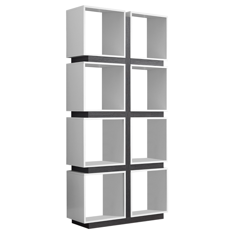 Monarch 71" Modern Art-Deco Hollow-Core Bookcase with Cubic Storage Shelves and Reclaimed Wood Look Finish - White / Grey