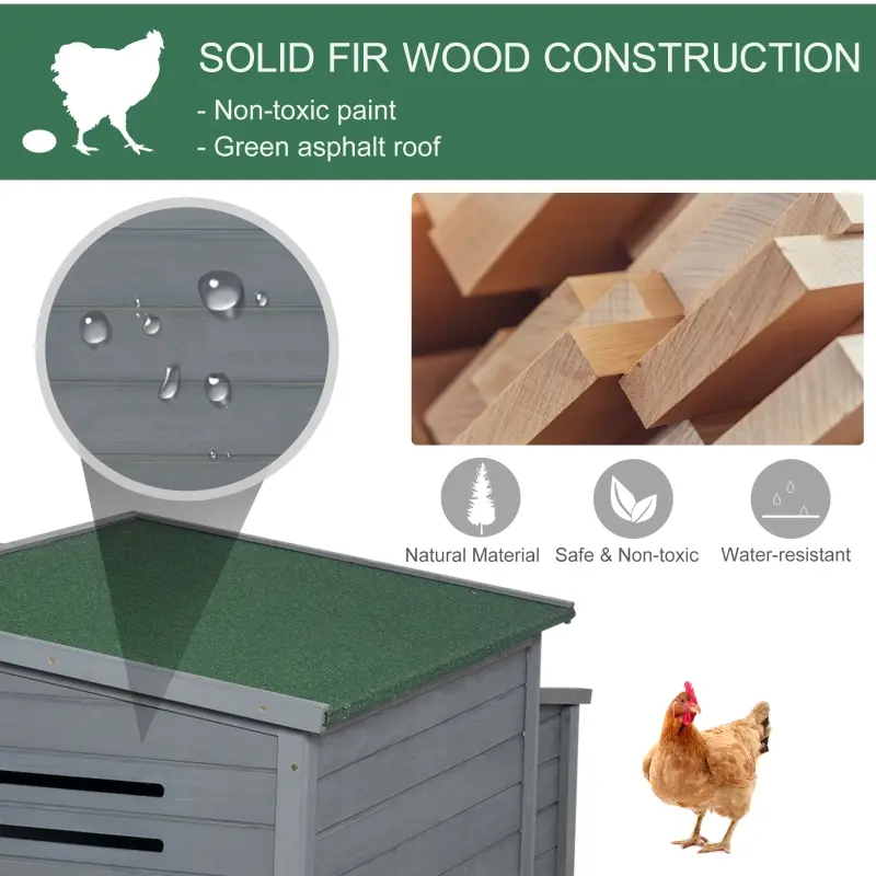 PawHut 88" Large Wooden Chicken Coop Outdoor Hen House Poultry Cage Pen Backyard with Run, Nesting Box, Waterproof Roof and Removable Tray, Gray