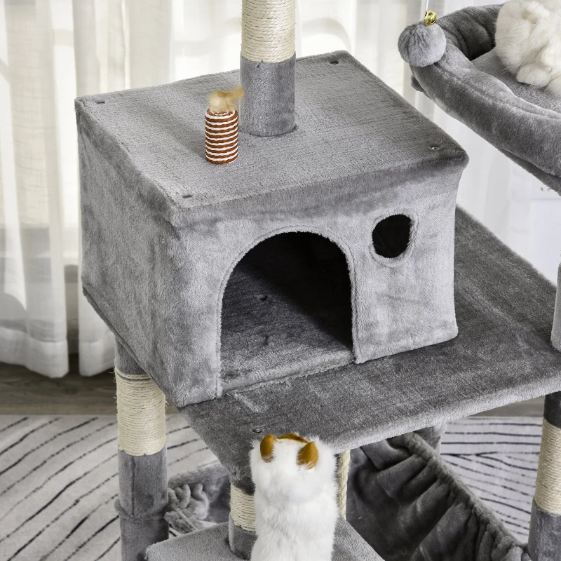 PawHut Plush Cat Tree Activity Center w/ Sisal Scratching Posts Hammock Perch Condo