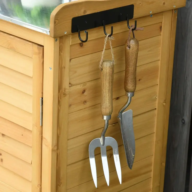 Outsunny Backyard Garden Tool Storage Shed, Outdoor Storage & Potting Bench with 2 Magnetic Close Doors & Large Interior Storage Space