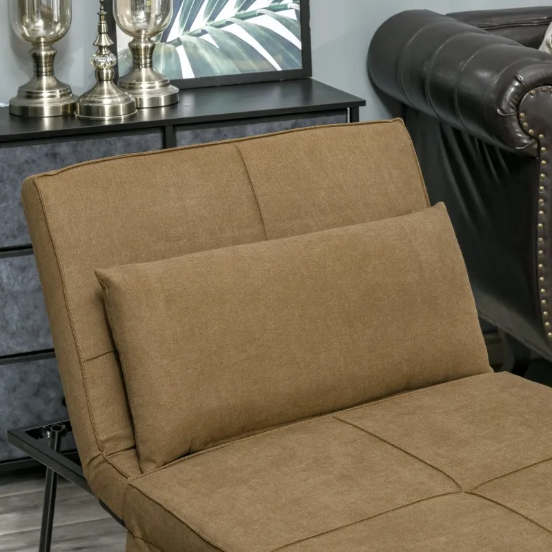 HOMCOM 4-in-1 Multi Function Folding Single Sofa Bed with Retractable Footrest, Convertible Sleeper with Adjustable Backrest For Living Room and Small Spaces, Brown