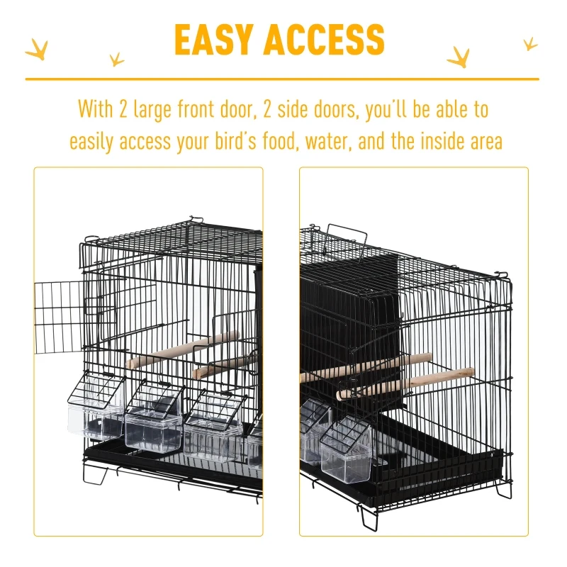PawHut 17.75"x9"x10.5" Flight Bird Cage 4 Doors 6 Food Boxes 4 Perch Pole Metal PP Pine