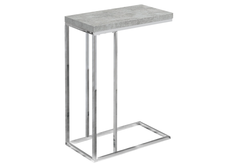 Monarch 25" Contemporary Polished Chrome Metal Frame C-Shaped Side Accent Table - Grey Cement-Look Finish