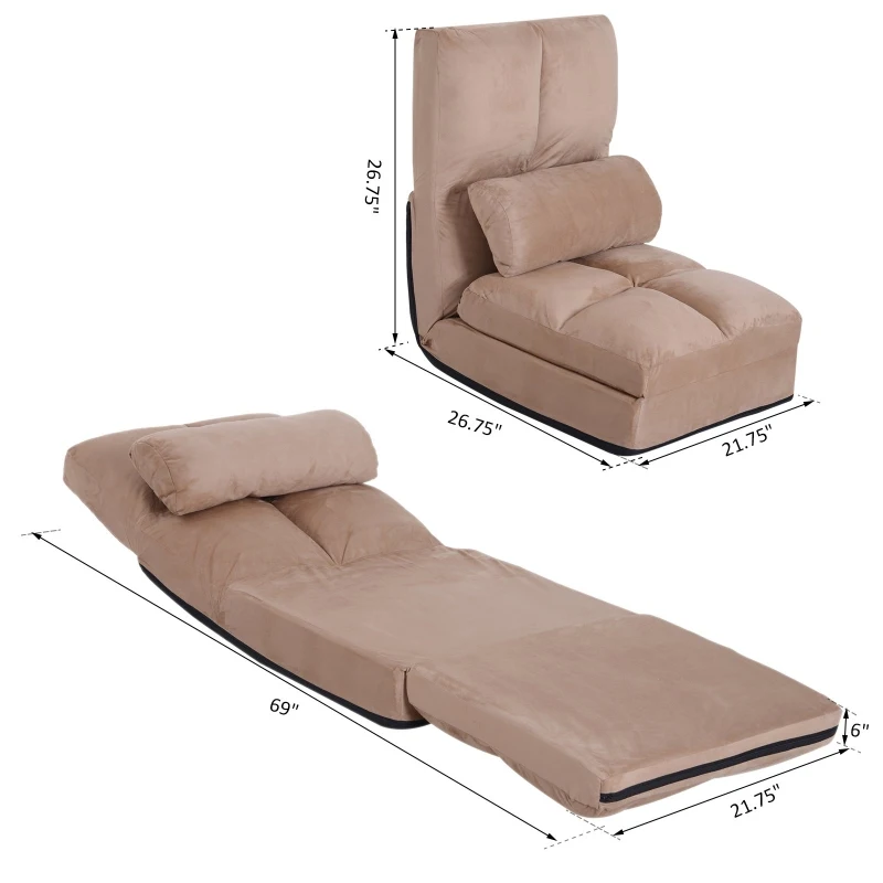 HOMCOM 5-Position Floor Lazy Sofa Chair Adjustable Folding Couch Video Gaming Bed Brown