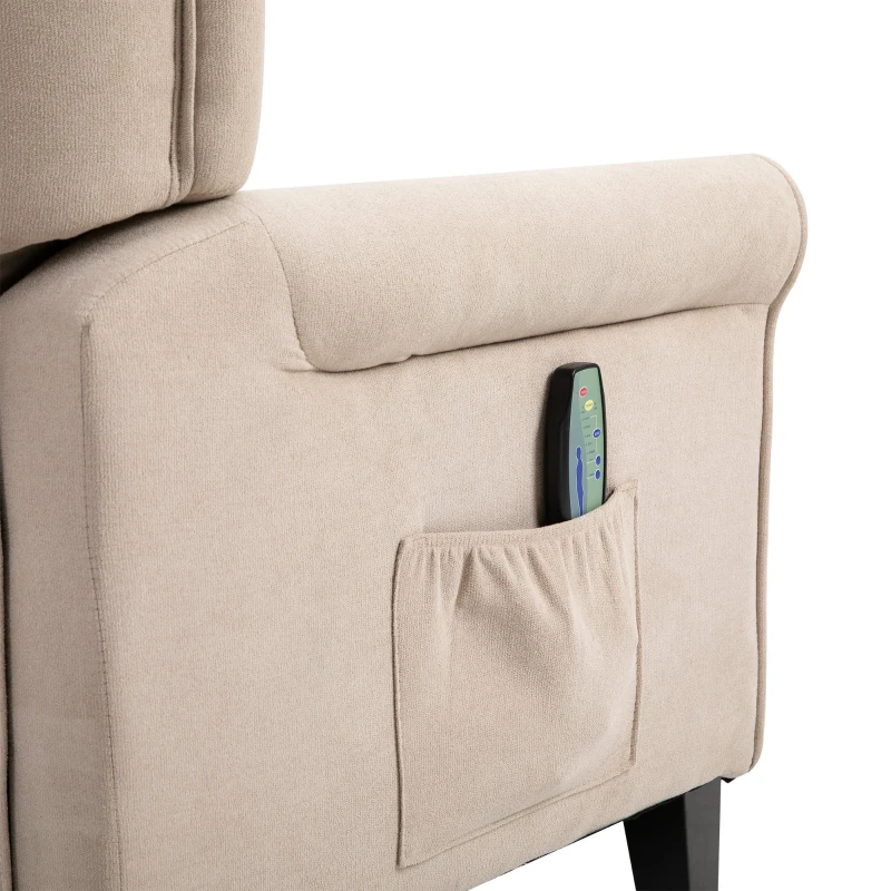 HOMCOM Linen Fabric Manual Recliner with Vibrating Massage and Wired Remote Control - Cream White