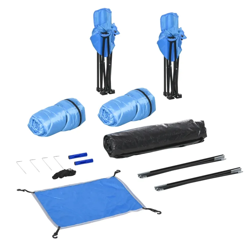 Outsunny 2 Kids Pop Up Camping Tents, Playhouse for Boys Girls with Chairs, Sleeping Bags, Flashlights, Trolley Case, Adventure, Outdoor