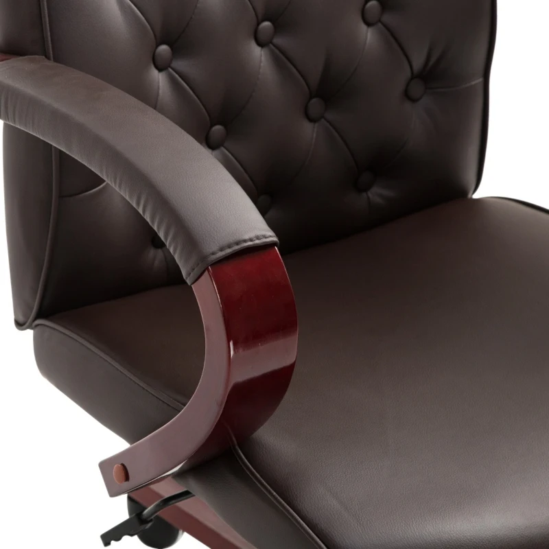 Vinsetto High Back Faux Leather Office Chair with Button Tufted Design, Executive Computer Desk Chair with Solid Wood Feet and Arms, Brown