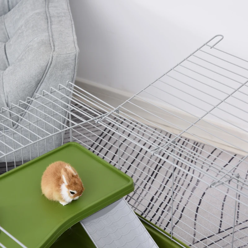PawHut 47" Small Animal Cage Chinchilla Guinea Pig Hutch Pet House with Platform Ramp, Food Dish, Wheels, & Water Bottle