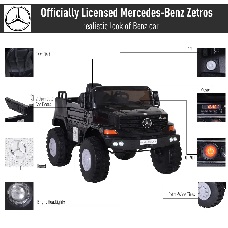 Aosom 12V Mercedes Power Wheels Jeep Kid Car 1 Seater 2 Openable Door With Parental Remote Control For 3 - 8 Years Old Kids Black