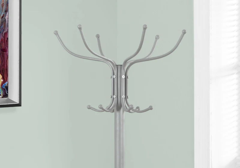 Monarch 70" 12-Hook Metal Coat Tree Hanger Rack with Umbrella Holder - Silver Finish