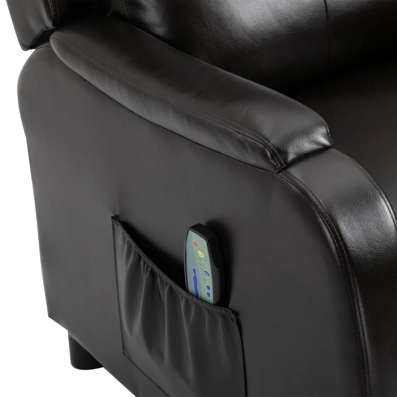 HOMCOM Massage Recliner Chair Padded Seat Cushion 165° Reclining Sofa with Side Pocket for Living Room, PU Leather, Remote Control, Dark Brown