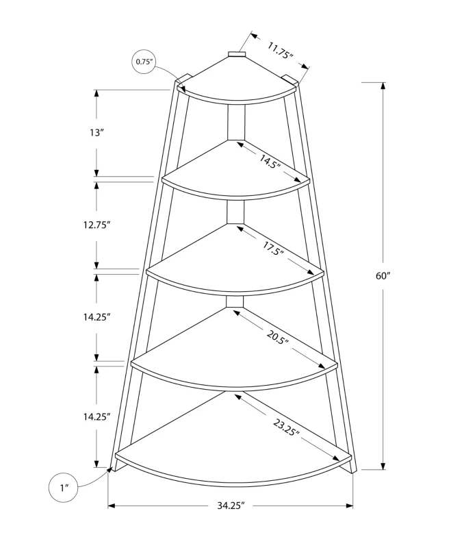 Monarch 60" Wood Grain-Look 5-Tier Corner Accent Display Bookcase - Cappuccino Brown Finish