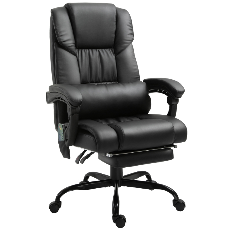 Vinsetto High Back Massage Office Desk Chair with 6-Point Vibrating Pillow, Computer Recliner Chair with Retractable Footrest, and Adjustable Lumbar Support, Black