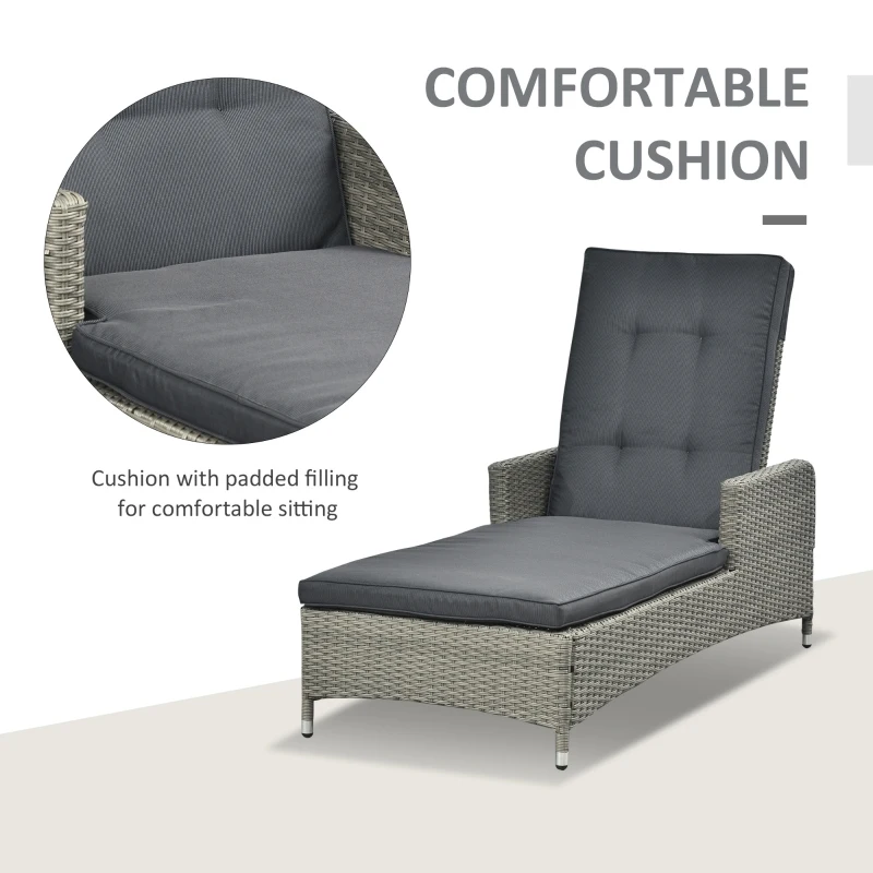 Outsunny Patio PE Rattan Wicker Chaise Lounge Chair Outdoor 5-Position Adjustable Recliner Lounge Furniture w/ Cushion for Garden Poolside Balcony Deep Grey