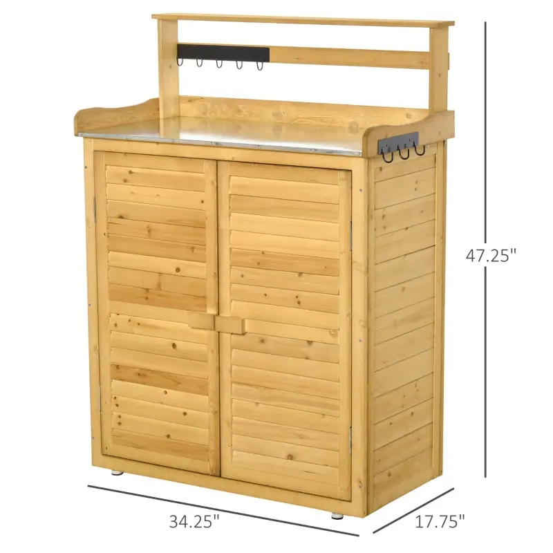 Outsunny Backyard Garden Tool Storage Shed, Outdoor Storage & Potting Bench with 2 Magnetic Close Doors & Large Interior Storage Space