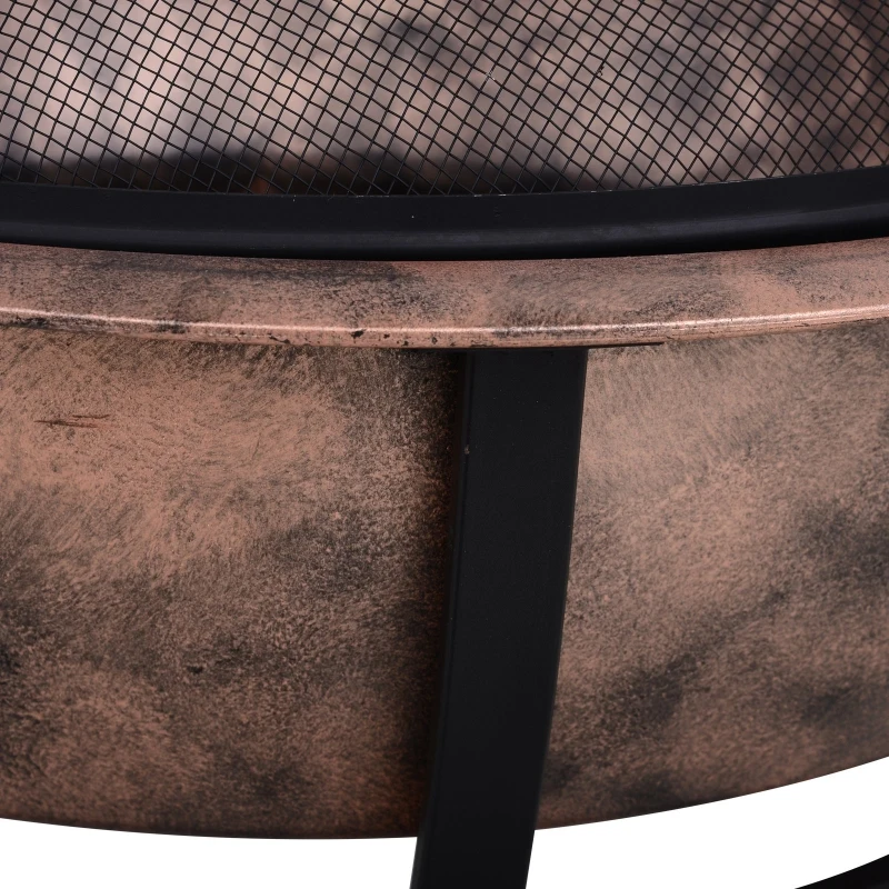 Outsunny 35" Large Steel Round Patio Fire Pit Outdoor Wood Log Burning Heater with Poker & Mesh Cover Copper Basin Firepit