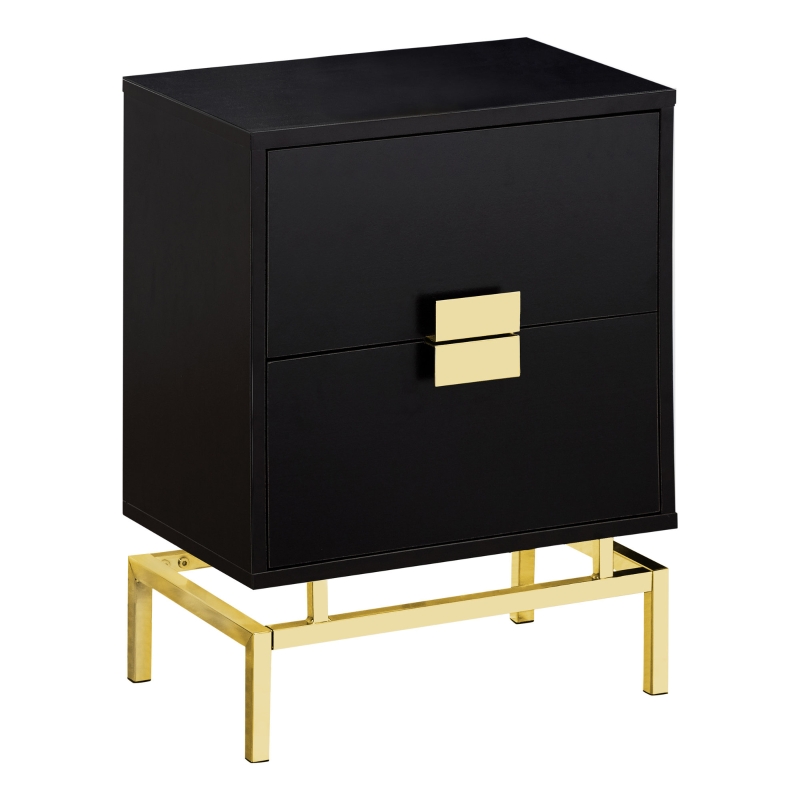 Monarch 24" Retro Inspired 2 Drawer End Table Night Stand with Metal Base - Cappuccino Wood Grain-Look / Gold Metal Base
